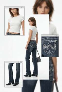 Miss Chic Rhinestone Embroidered Pocket Mid-Rise Bootcut Jeans #B08